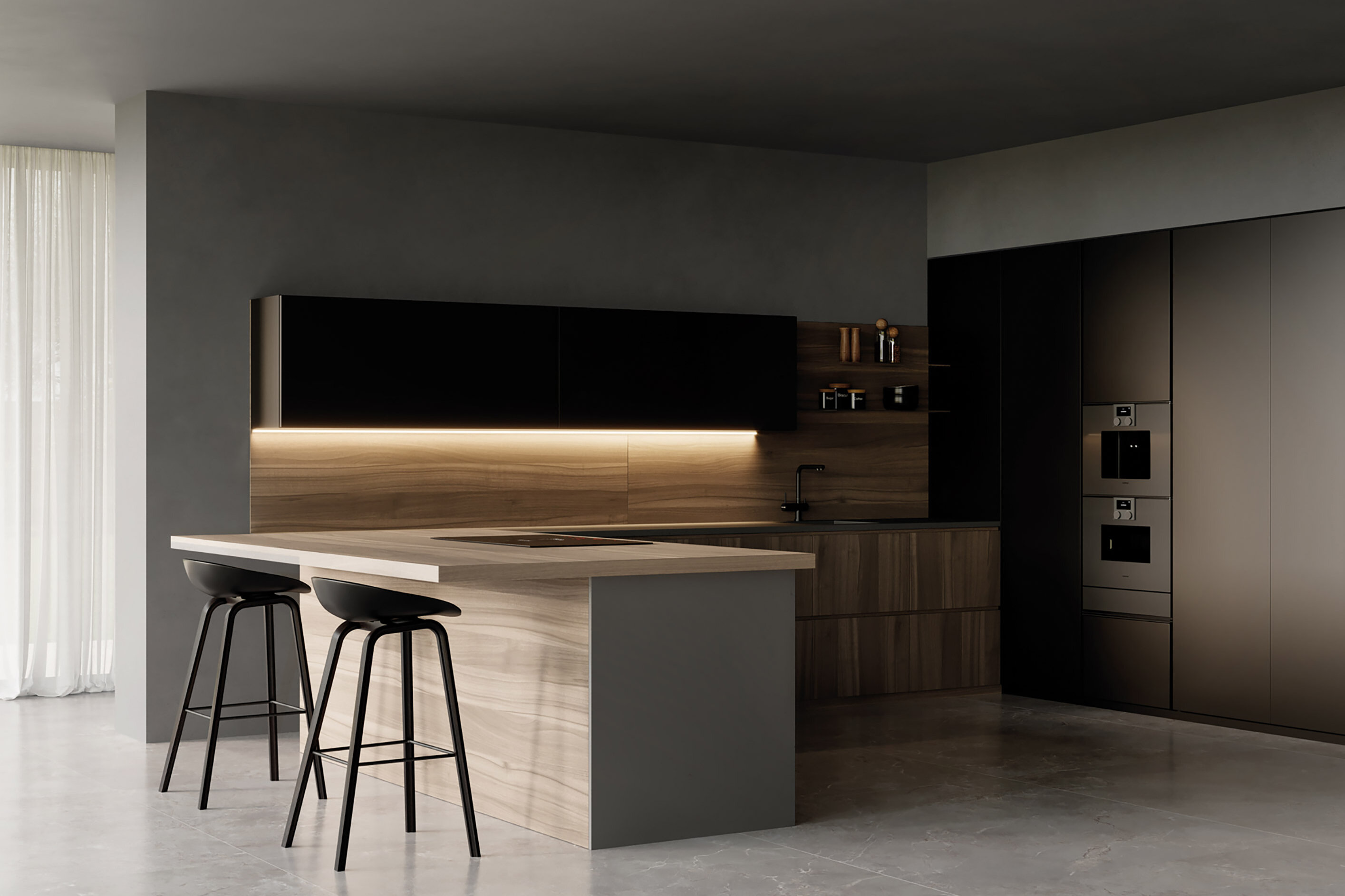 moderní kuchyňský kout s LED osvětlením